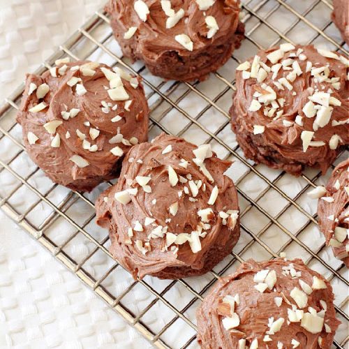 Chocolate Almond Cookies | Can't Stay Out of the Kitchen | these #cookies are divine! Heavenly combination of #chocolate & #almonds in cookie and frosting. #dessert #ChocolateDessert #ChocolateAlmondCookies #holiday #HolidayBaking