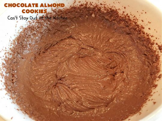 Chocolate Almond Cookies | Can't Stay Out of the Kitchen | these #cookies are divine! Heavenly combination of #chocolate & #almonds in cookie and frosting. #dessert #ChocolateDessert #ChocolateAlmondCookies #holiday #HolidayBaking