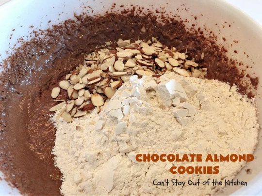 Chocolate Almond Cookies | Can't Stay Out of the Kitchen | these #cookies are divine! Heavenly combination of #chocolate & #almonds in cookie and frosting. #dessert #ChocolateDessert #ChocolateAlmondCookies #holiday #HolidayBaking