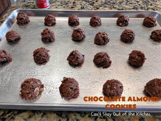 Chocolate Almond Cookies | Can't Stay Out of the Kitchen | these #cookies are divine! Heavenly combination of #chocolate & #almonds in cookie and frosting. #dessert #ChocolateDessert #ChocolateAlmondCookies #holiday #HolidayBaking