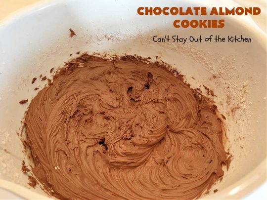 Chocolate Almond Cookies | Can't Stay Out of the Kitchen | these #cookies are divine! Heavenly combination of #chocolate & #almonds in cookie and frosting. #dessert #ChocolateDessert #ChocolateAlmondCookies #holiday #HolidayBaking
