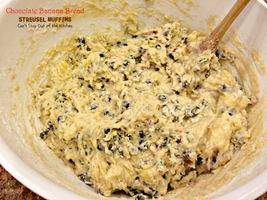 Chocolate Banana Bread Streusel Muffins | Can't Stay Out of the Kitchen | some of the richest, most scrumptious #muffins you'll ever eat. Great for a #holiday #breakfast. These are loaded with #bananas #chocolatechips #pecans. 
