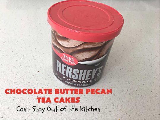 Chocolate Butter Pecan Tea Cakes | Can't Stay Out of the Kitchen | These luscious #TeaCakes include #ButterPecan #CakeMix, #pecans & #ChocolateFrosting in the batter. They're delightful for a #holiday or company #dessert as everyone will swoon over this amazing #ChocolateDessert. #cake #ChocolateButterPecanTeaCakes