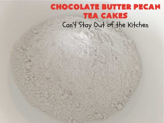 Chocolate Butter Pecan Tea Cakes | Can't Stay Out of the Kitchen | These luscious #TeaCakes include #ButterPecan #CakeMix, #pecans & #ChocolateFrosting in the batter. They're delightful for a #holiday or company #dessert as everyone will swoon over this amazing #ChocolateDessert. #cake #ChocolateButterPecanTeaCakes
