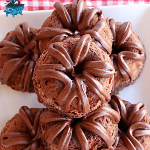 Chocolate Butter Pecan Tea Cakes | Can't Stay Out of the Kitchen | These luscious #TeaCakes include #ButterPecan #CakeMix, #pecans & #ChocolateFrosting in the batter. They're delightful for a #holiday or company #dessert as everyone will swoon over this amazing #ChocolateDessert. #cake #ChocolateButterPecanTeaCakes