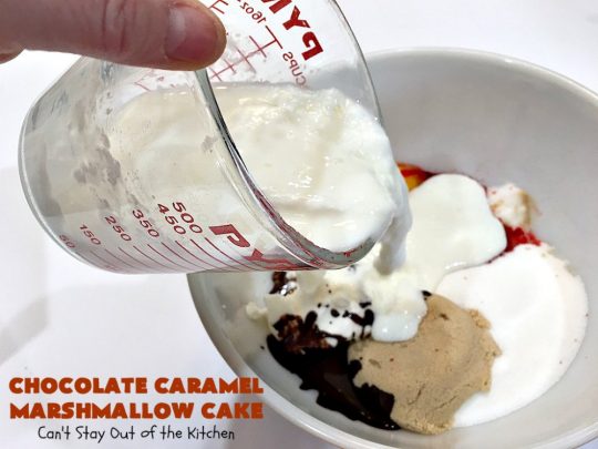 Chocolate Caramel Marshmallow Cake | this spectacular #chocolate #cake has a #caramel-like #praline filling & #marshmallow frosting. It's to die for! Terrific for company &  #holidays like #MothersDay or #FathersDay. #toffee #ChocolateCake #HolidayDessert #MothersDayDessert #FathersDayDessert #ChocolateCaramelMarshmallowCake #ChocolateDessert #CaramelDessert #ToffeeDessert #MarshmallowDessert