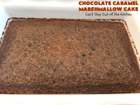 Chocolate Caramel Marshmallow Cake | this spectacular #chocolate #cake has a #caramel-like #praline filling & #marshmallow frosting. It's to die for! Terrific for company &  #holidays like #MothersDay or #FathersDay. #toffee #ChocolateCake #HolidayDessert #MothersDayDessert #FathersDayDessert #ChocolateCaramelMarshmallowCake #ChocolateDessert #CaramelDessert #ToffeeDessert #MarshmallowDessert