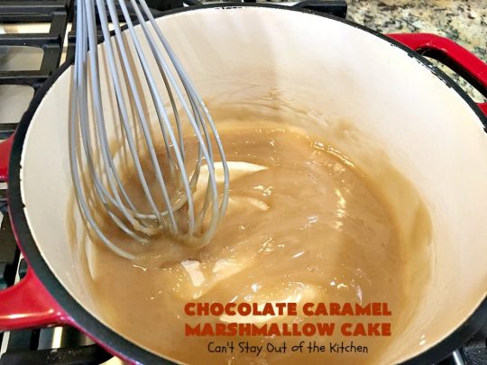 Chocolate Caramel Marshmallow Cake | this spectacular #chocolate #cake has a #caramel-like #praline filling & #marshmallow frosting. It's to die for! Terrific for company &  #holidays like #MothersDay or #FathersDay. #toffee #ChocolateCake #HolidayDessert #MothersDayDessert #FathersDayDessert #ChocolateCaramelMarshmallowCake #ChocolateDessert #CaramelDessert #ToffeeDessert #MarshmallowDessert