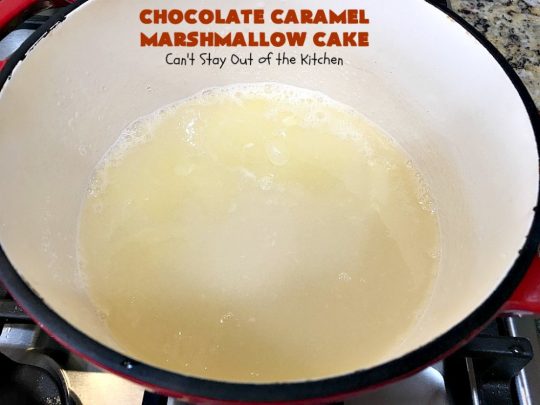 Chocolate Caramel Marshmallow Cake | this spectacular #chocolate #cake has a #caramel-like #praline filling & #marshmallow frosting. It's to die for! Terrific for company &  #holidays like #MothersDay or #FathersDay. #toffee #ChocolateCake #HolidayDessert #MothersDayDessert #FathersDayDessert #ChocolateCaramelMarshmallowCake #ChocolateDessert #CaramelDessert #ToffeeDessert #MarshmallowDessert