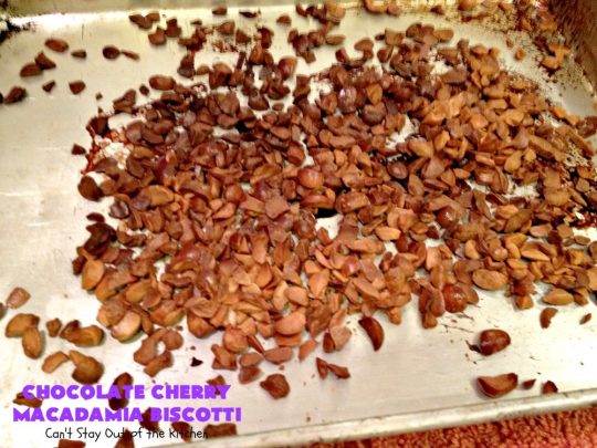 Chocolate Cherry Macadamia Biscotti | Enjoy a cup of coffee or tea with this fantastic #biscotti. It's made with dried #cherries, toasted #MacadamiaNuts & #chocolate! Excellent #breakfast idea for company or #holidays. #ChocolateCherryMacadamiaBiscotti