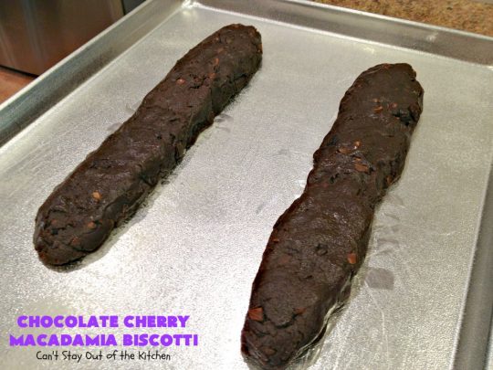 Chocolate Cherry Macadamia Biscotti | Enjoy a cup of coffee or tea with this fantastic #biscotti. It's made with dried #cherries, toasted #MacadamiaNuts & #chocolate! Excellent #breakfast idea for company or #holidays. #ChocolateCherryMacadamiaBiscotti