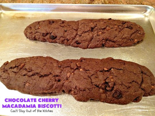Chocolate Cherry Macadamia Biscotti | Enjoy a cup of coffee or tea with this fantastic #biscotti. It's made with dried #cherries, toasted #MacadamiaNuts & #chocolate! Excellent #breakfast idea for company or #holidays. #ChocolateCherryMacadamiaBiscotti