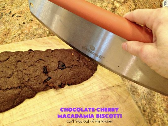 Chocolate Cherry Macadamia Biscotti | Enjoy a cup of coffee or tea with this fantastic #biscotti. It's made with dried #cherries, toasted #MacadamiaNuts & #chocolate! Excellent #breakfast idea for company or #holidays. #ChocolateCherryMacadamiaBiscotti