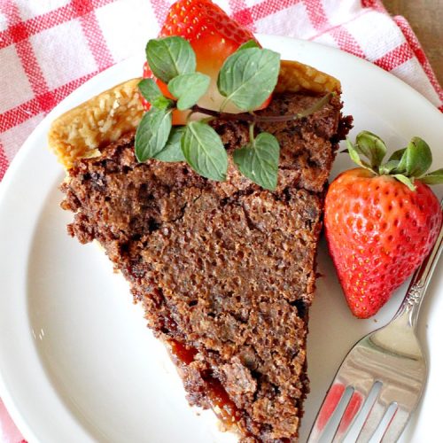 Chocolate Chess Pie | Can't Stay Out of the Kitchen | this easy & delicious #Pie uses only 7 ingredients. It's such an easy #dessert for any kind of function. If you like #ChocolateFudge desserts, you'll go crazy over this one. It's rich, decadent & heavenly. #ChocolateDessert ChocolateChessPie #Holiday #HolidayDessert #ValentinesDayDessert #EasyChocolateDessert #FavoriteChocolateDessert #fudge #FudgeDessert