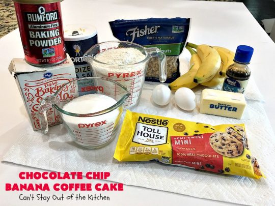 Chocolate Chip Banana Coffee Cake | Can't Stay Out of the Kitchen | this rich, decadent, chocolaty #CoffeeCake will knock your socks off. While we served it for #breakfast, it's also great as a #dessert. It's loaded with #bananas, #walnuts & miniature #ChocolateChips. It has a fudgy #chocolate glaze that amps up the flavors even more! #ChocolateChipBananaCoffeeCake #Holiday #HolidayBreakfast #Thanksgiving #Christmas #cake #ChocolateDessert #BananaDessert