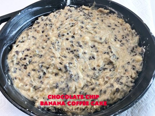 Chocolate Chip Banana Coffee Cake | Can't Stay Out of the Kitchen | this rich, decadent, chocolaty #CoffeeCake will knock your socks off. While we served it for #breakfast, it's also great as a #dessert. It's loaded with #bananas, #walnuts & miniature #ChocolateChips. It has a fudgy #chocolate glaze that amps up the flavors even more! #ChocolateChipBananaCoffeeCake #Holiday #HolidayBreakfast #Thanksgiving #Christmas #cake #ChocolateDessert #BananaDessert