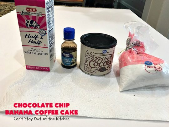 Chocolate Chip Banana Coffee Cake | Can't Stay Out of the Kitchen | this rich, decadent, chocolaty #CoffeeCake will knock your socks off. While we served it for #breakfast, it's also great as a #dessert. It's loaded with #bananas, #walnuts & miniature #ChocolateChips. It has a fudgy #chocolate glaze that amps up the flavors even more! #ChocolateChipBananaCoffeeCake #Holiday #HolidayBreakfast #Thanksgiving #Christmas #cake #ChocolateDessert #BananaDessert