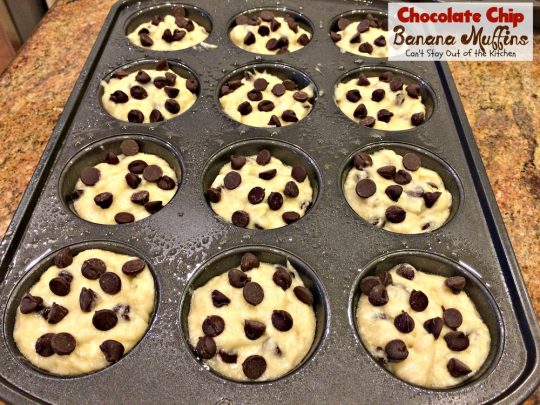 Chocolate Chip Banana Muffins | Can't Stay Out of the Kitchen | some of the most scrumptious #muffins you'll ever eat. Quick and easy for a #holiday #breakfast. #chocolate #bananas