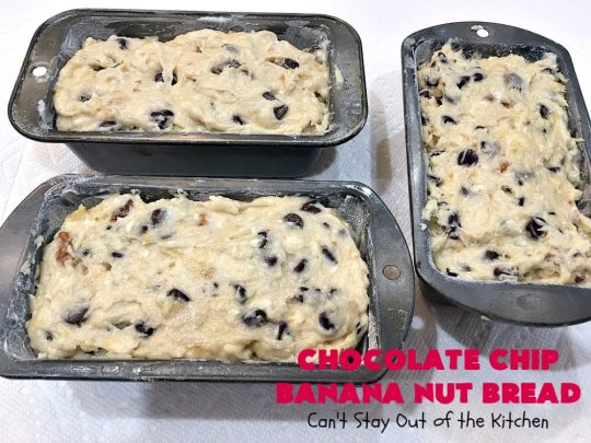 Chocolate Chip Banana Nut Bread | Can't Stay Out of the Kitchen | this is the best #BananaBread #recipe ever! It's loaded with #ChocolateChips making it rich, decadent & more like a #dessert than a #SweetBread. This addictive and heavenly #bread is terrific for a weekend, company or #holiday #breakfast. #chocolate #bananas #walnuts #HolidayBreakfast #BestBananaBread #ChocolateChipBananaNutBread