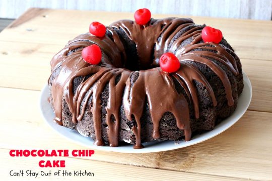 Chocolate Chip Cake | Can't Stay Out of the Kitchen | this lovely #chocolate #cake has triple the chocolate flavor with #CakeMix, #ChocolatePudding & chocolate chips. It's so quick & easy to make, too. Everyone always loves it! #Dessert #ChocolateCake #ChocolateDessert #ChocolateChipCake #ChocolateChipDessert #EasyChocolateCake #ValentinesDay #ValentinesDayDessert