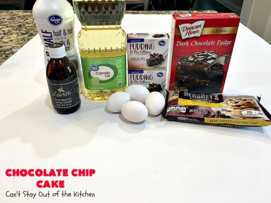 Chocolate Chip Cake | Can't Stay Out of the Kitchen | this lovely #chocolate #cake has triple the chocolate flavor with #CakeMix, #ChocolatePudding & chocolate chips. It's so quick & easy to make, too. Everyone always loves it! #Dessert #ChocolateCake #ChocolateDessert #ChocolateChipCake #ChocolateChipDessert #EasyChocolateCake #ValentinesDay #ValentinesDayDessert