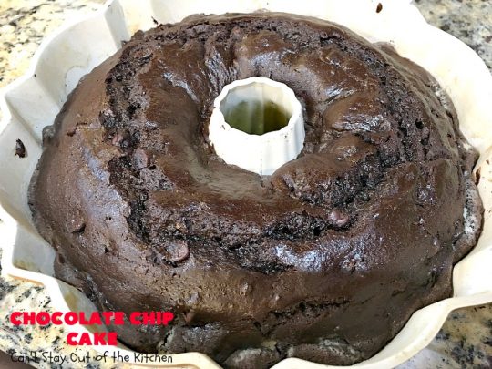 Chocolate Chip Cake | Can't Stay Out of the Kitchen | this lovely #chocolate #cake has triple the chocolate flavor with #CakeMix, #ChocolatePudding & chocolate chips. It's so quick & easy to make, too. Everyone always loves it! #Dessert #ChocolateCake #ChocolateDessert #ChocolateChipCake #ChocolateChipDessert #EasyChocolateCake #ValentinesDay #ValentinesDayDessert
