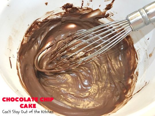 Chocolate Chip Cake | Can't Stay Out of the Kitchen | this lovely #chocolate #cake has triple the chocolate flavor with #CakeMix, #ChocolatePudding & chocolate chips. It's so quick & easy to make, too. Everyone always loves it! #Dessert #ChocolateCake #ChocolateDessert #ChocolateChipCake #ChocolateChipDessert #EasyChocolateCake #ValentinesDay #ValentinesDayDessert