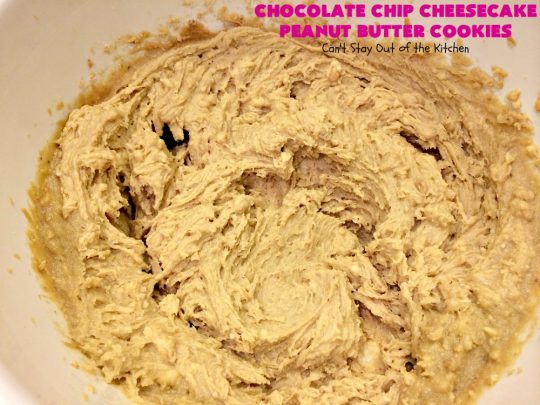 Chocolate Chip Cheesecake Peanut Butter Cookies | Can't Stay Out of the Kitchen | these #cookies are awesome! They have crunchy #PeanutButter, #ChocolateChips & #cheesecake #JellO in the the batter. Amazing for #tailgating parties, potlucks, backyard BBQS or #ChristmasCookieExchanges. #dessert #ChocolateDessert #PeanutButterDessert #CheesecakeDessert #HolidayDessert #chocolate