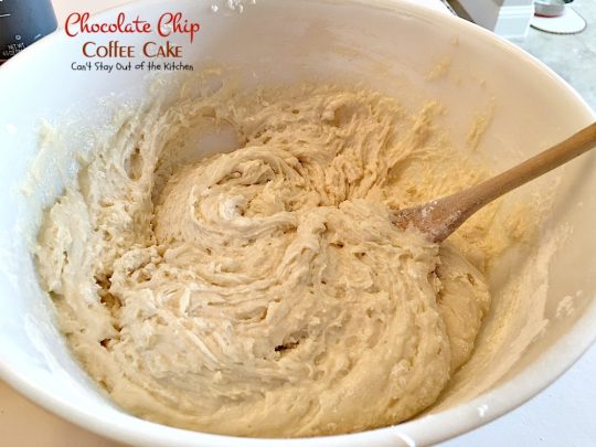 Chocolate Chip Coffee Cake | Can't Stay Out of the Kitchen | this easy & delicious #coffeecake has a #cinnamon & #chocolatechip layer in the middle & on top. It's super delicious. #breakfast