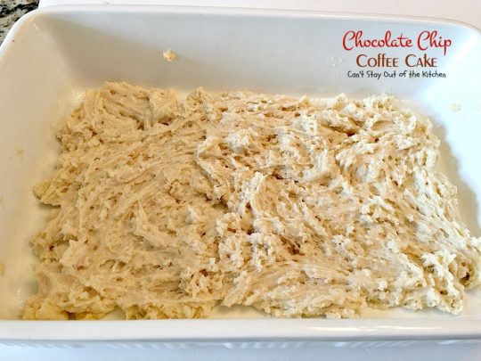 Chocolate Chip Coffee Cake | Can't Stay Out of the Kitchen | this easy & delicious #coffeecake has a #cinnamon & #chocolatechip layer in the middle & on top. It's super delicious. #breakfast