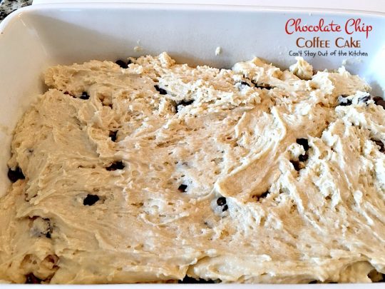 Chocolate Chip Coffee Cake | Can't Stay Out of the Kitchen | this easy & delicious #coffeecake has a #cinnamon & #chocolatechip layer in the middle & on top. It's super delicious. #breakfast