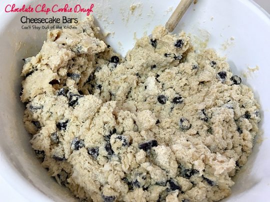Chocolate Chip Cookie Dough Cheesecake Bars | Can't Stay Out of the Kitchen | these sensational #brownies combine the best of #chocolatechip #cookies with a luscious #cheesecake layer. We absolutely devoured them! #dessert #chocolate
