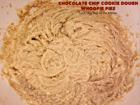Chocolate Chip Cookie Dough Whoopie Pies | Can't Stay Out of the Kitchen | these outrageous #cookies are like a meal to themselves! Rich, decadent & so chocolaty. No eggs in the #cookiedough filling either. #chocolate #dessert #ChocolateChip #ChocolateChipCookieDough #WhoopiePies #ChocolateDessert #ChocolateCookie #ChristmasCookieExchange #ValentinesDay #ValentinesDayDessert #Holiday #Tailgating #HolidayDessert