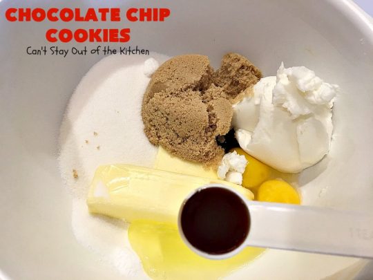 Chocolate Chip Cookies | Can't Stay Out of the Kitchen | this is our favorite #chocolatechipcookie #recipe. It's loaded with #chocolate chips and comes out just perfectly. Terrific for #tailgating, #holiday parties or potlucks. #dessert #cookies #chocolatedessert