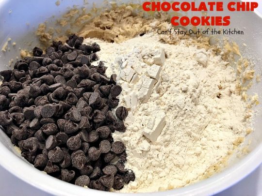 Chocolate Chip Cookies | Can't Stay Out of the Kitchen | this is our favorite #chocolatechipcookie #recipe. It's loaded with #chocolate chips and comes out just perfectly. Terrific for #tailgating, #holiday parties or potlucks. #dessert #cookies #chocolatedessert