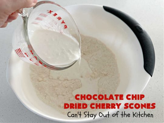 Chocolate Chip Dried Cherry Scones | Can't Stay Out of the Kitchen | these fabulous #scones are filled with #ChocolateChips & #DriedCherries. The texture is softer and the scones are glazed with a rich, powdered sugar icing which makes them sweet & irresistible. Great #breakfast treat for weekends, company or a #holiday breakfast. Prepare to swoon from the first bite! #ChocolateChipDriedCherryScones #chocolate