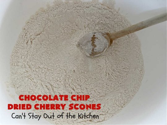 Chocolate Chip Dried Cherry Scones | Can't Stay Out of the Kitchen | these fabulous #scones are filled with #ChocolateChips & #DriedCherries. The texture is softer and the scones are glazed with a rich, powdered sugar icing which makes them sweet & irresistible. Great #breakfast treat for weekends, company or a #holiday breakfast. Prepare to swoon from the first bite! #ChocolateChipDriedCherryScones #chocolate