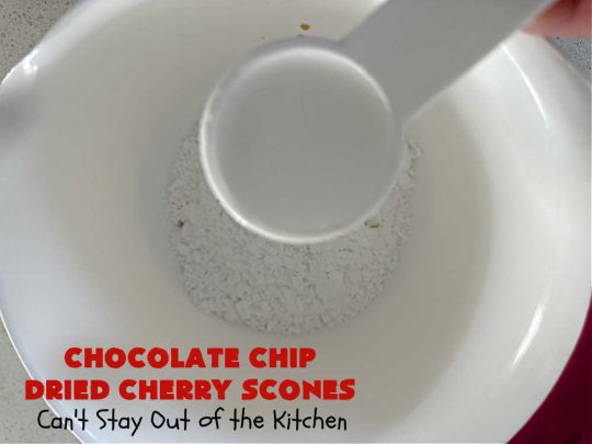 Chocolate Chip Dried Cherry Scones | Can't Stay Out of the Kitchen | these fabulous #scones are filled with #ChocolateChips & #DriedCherries. The texture is softer and the scones are glazed with a rich, powdered sugar icing which makes them sweet & irresistible. Great #breakfast treat for weekends, company or a #holiday breakfast. Prepare to swoon from the first bite! #ChocolateChipDriedCherryScones #chocolate