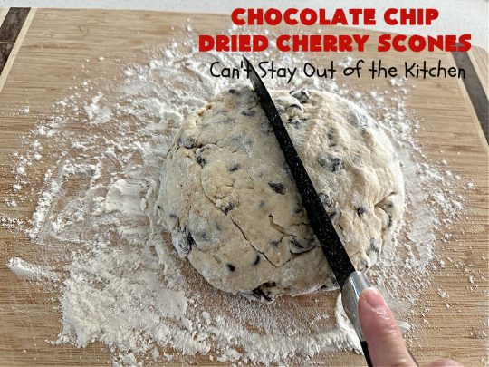 Chocolate Chip Dried Cherry Scones | Can't Stay Out of the Kitchen | these fabulous #scones are filled with #ChocolateChips & #DriedCherries. The texture is softer and the scones are glazed with a rich, powdered sugar icing which makes them sweet & irresistible. Great #breakfast treat for weekends, company or a #holiday breakfast. Prepare to swoon from the first bite! #ChocolateChipDriedCherryScones #chocolate
