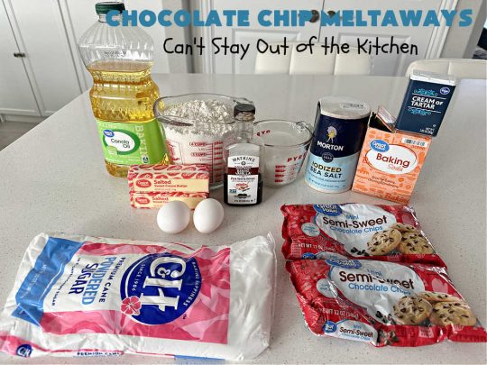 Chocolate Chip Meltaways | Can't Stay Out of the Kitchen | Prepare yourself for the ultimate #MeltInYourMouthCookie! These lovely #SugarCookies include two bags of #ChocolateChips so they're #chocolaty as well as decadent & just dissolve in your mouth! Every bite will cure your sweet tooth cravings. Perfect #dessert for #tailgating parties, potlucks or a #ChristmasCookieExchange. #chocolate #ChocolateDessert #ChocolateChipMeltaways
