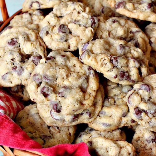 Chocolate Chip Oatmeal Cookies | Can't Stay Out of the Kitchen | these #cookies are the best of both worlds! The best #ChocolateChipCookies with the best #OatmealCookies. Mouthwatering & irresistible. #tailgating #dessert #ChocolateDessert #ChristmasCookieExchange #chocolate #ChocolateChips #oatmeal #Holiday #HolidayDessert #ChocolateChipOatmealCookies