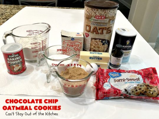 Chocolate Chip Oatmeal Cookies | Can't Stay Out of the Kitchen | these #cookies are the best of both worlds! The best #ChocolateChipCookies with the best #OatmealCookies. Mouthwatering & irresistible. #tailgating #dessert #ChocolateDessert #ChristmasCookieExchange #chocolate #ChocolateChips #oatmeal #Holiday #HolidayDessert #ChocolateChipOatmealCookies