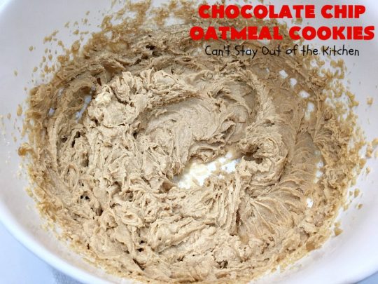 Chocolate Chip Oatmeal Cookies | Can't Stay Out of the Kitchen | these #cookies are the best of both worlds! The best #ChocolateChipCookies with the best #OatmealCookies. Mouthwatering & irresistible. #tailgating #dessert #ChocolateDessert #ChristmasCookieExchange #chocolate #ChocolateChips #oatmeal #Holiday #HolidayDessert #ChocolateChipOatmealCookies