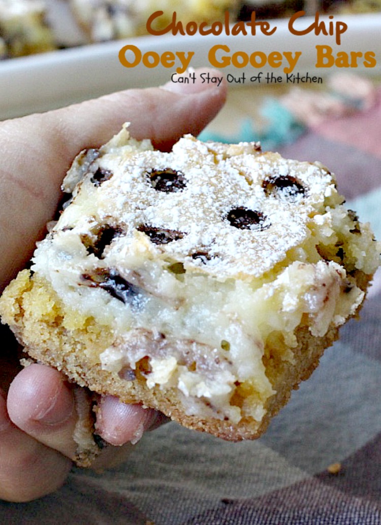 Chocolate Chip Ooey Gooey Bars | Can't Stay Out of the Kitchen