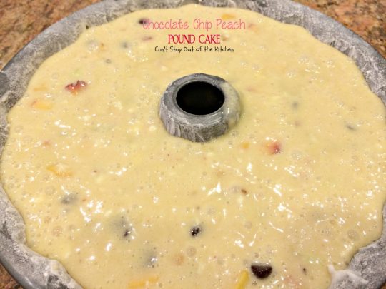 Chocolate Chip Peach Pound Cake | Can't Stay Out of the Kitchen | this #cake was so amazing. Loved the combination of #peaches and #chocolate. #dessert