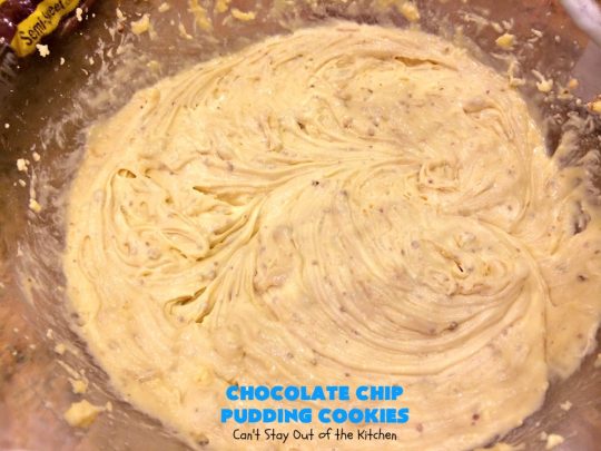 Chocolate Chip Pudding Cookies | Can't Stay Out of the Kitchen | these fabulous #cookies start with the famous #NanaimoBars so they're rich and decadent. They're filled with #chocolate chips, #coconut, #GrahamCracker crumbs, #pecans & buttercream icing made from vanilla pudding! Terrific for #tailgating or #holiday parties. #ChocolateChipPuddingCookies