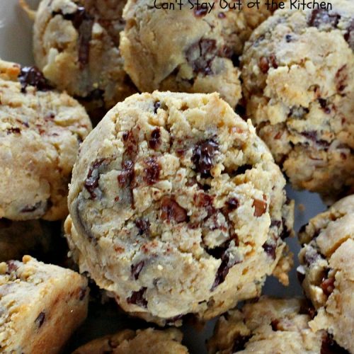 Chocolate Chip Pudding Cookies | Can't Stay Out of the Kitchen | these fabulous #cookies start with the famous #NanaimoBars so they're rich and decadent. They're filled with #chocolate chips, #coconut, #GrahamCracker crumbs, #pecans & buttercream icing made from vanilla pudding! Terrific for #tailgating or #holiday parties. #ChocolateChipPuddingCookies