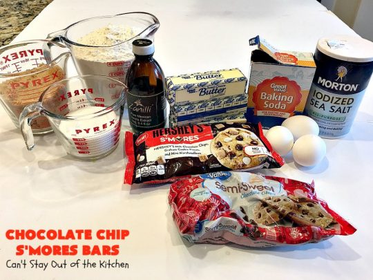 Chocolate Chip S'Mores Bars | Can't Stay Out of the Kitchen | these amazing #brownies use #chocolatechips & #Hersheys #SmoresBakingPieces. They're absolutely delightful and terrific for any kind of potluck, backyard barbecue or #holiday #baking. #Tailgating #Smores #chocolate