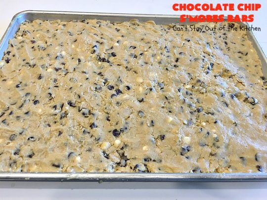 Chocolate Chip S'Mores Bars | Can't Stay Out of the Kitchen | these amazing #brownies use #chocolatechips & #Hersheys #SmoresBakingPieces. They're absolutely delightful and terrific for any kind of potluck, backyard barbecue or #holiday #baking. #Tailgating #Smores #chocolate