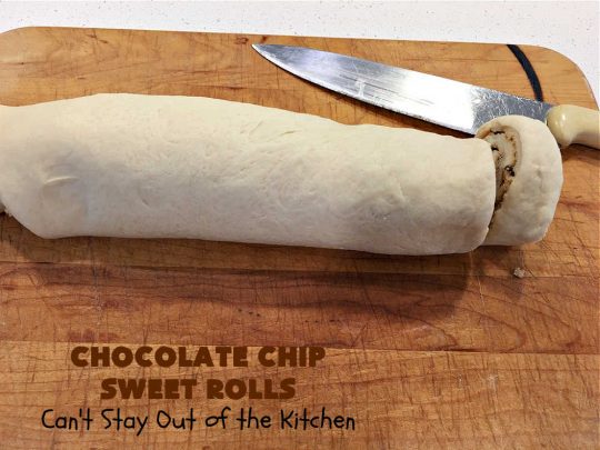 Chocolate Chip Sweet Rolls | Can't Stay Out of the Kitchen | These luscious #SweetRolls made with #ChocolateChips are absolutely superb. The icing is thick and drool-worthy. If you enjoy #chocolate, you'll love having it in sweet #rolls. Great #breakfast idea for #holidays, weekends or company. #ChocolateChipSweetRolls